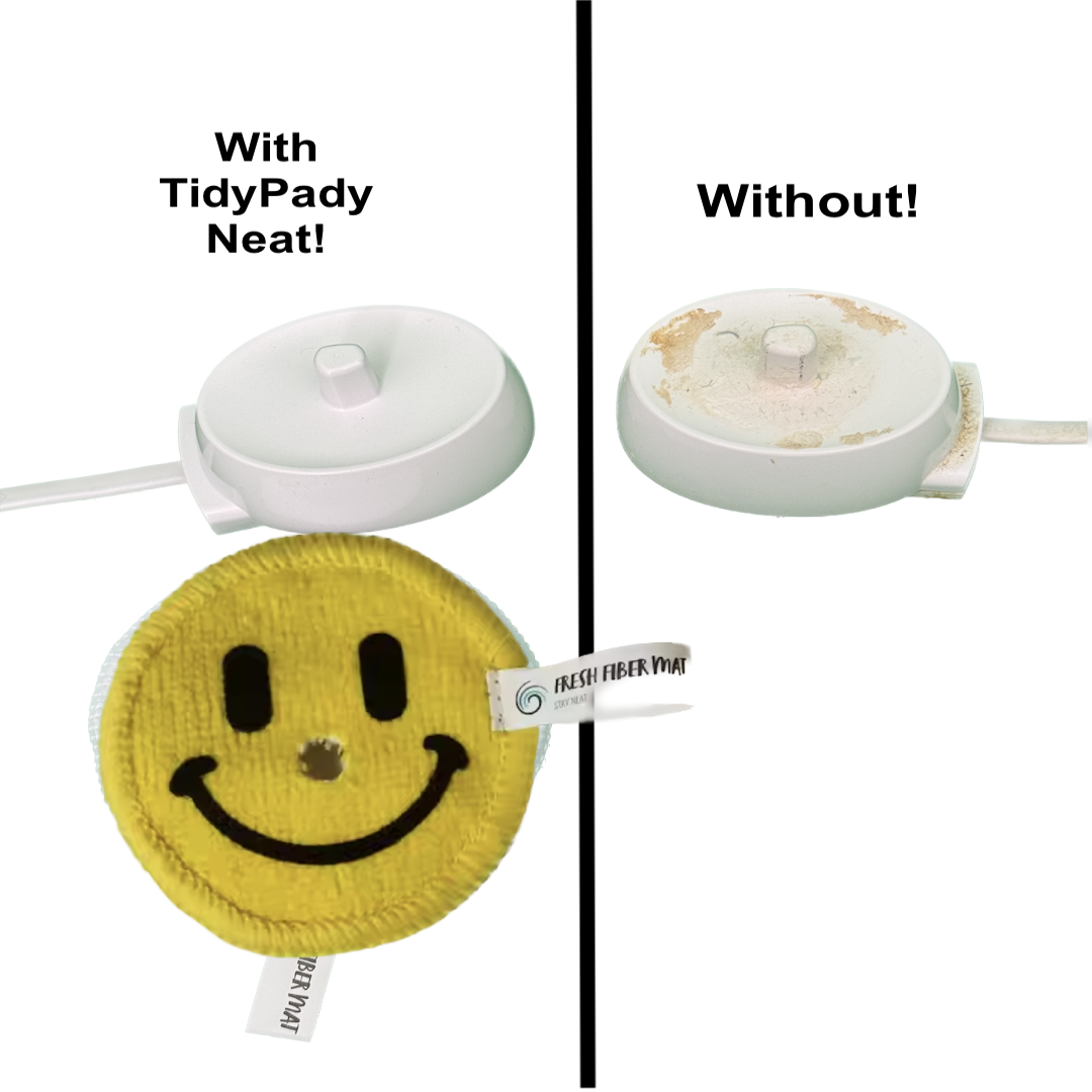 A TidyPady Fresh Fiber Mat – Compact Absorbent Microfiber Towel for Toothbrush Chargers, Keeps Toothbrush Charging Station Clean and Neat, Pack of 5, 365 Days of Use. Yellow Round Smiley Face (Full Yellow Round)