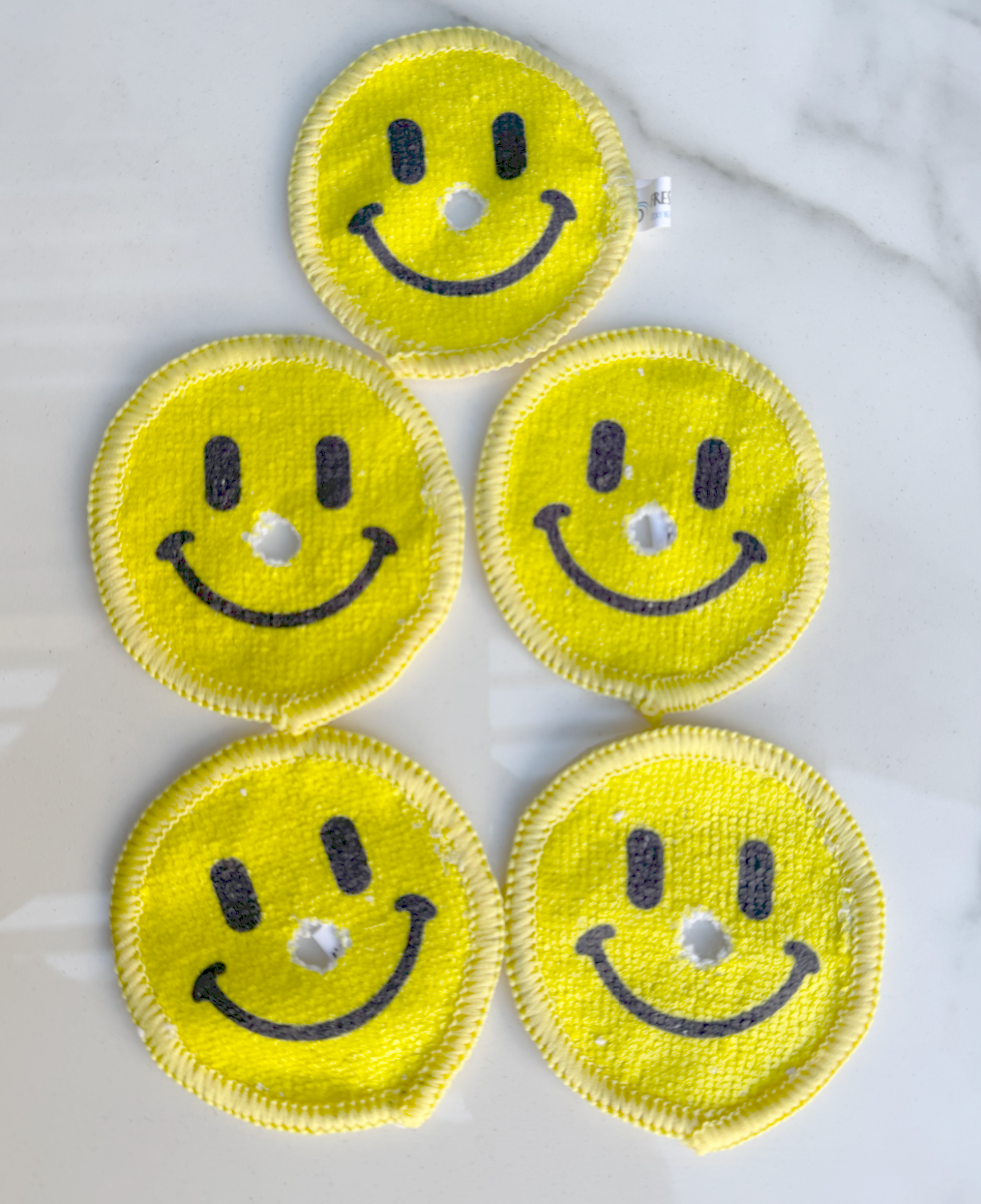 A TidyPady Fresh Fiber Mat – Compact Absorbent Microfiber Towel for Toothbrush Chargers, Keeps Toothbrush Charging Station Clean and Neat, Pack of 5, 365 Days of Use. Yellow Round Smiley Face (Full Yellow Round)